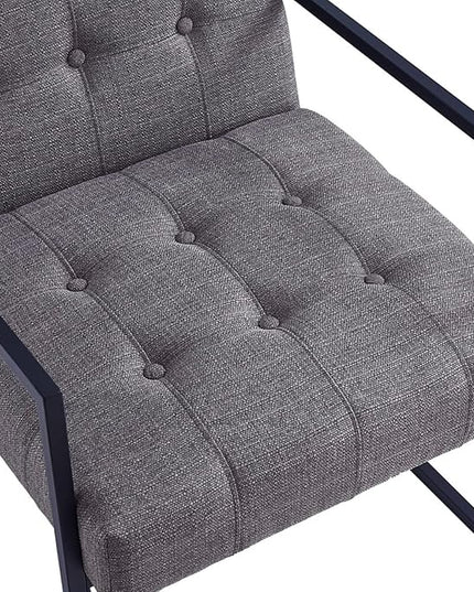 24KF Mid-Century Granite Linen Button Tufted Accent Chair with Metal Stand, Decorative Furniture Chairs for Living Room Bedroom - Granite - LeafyLoom