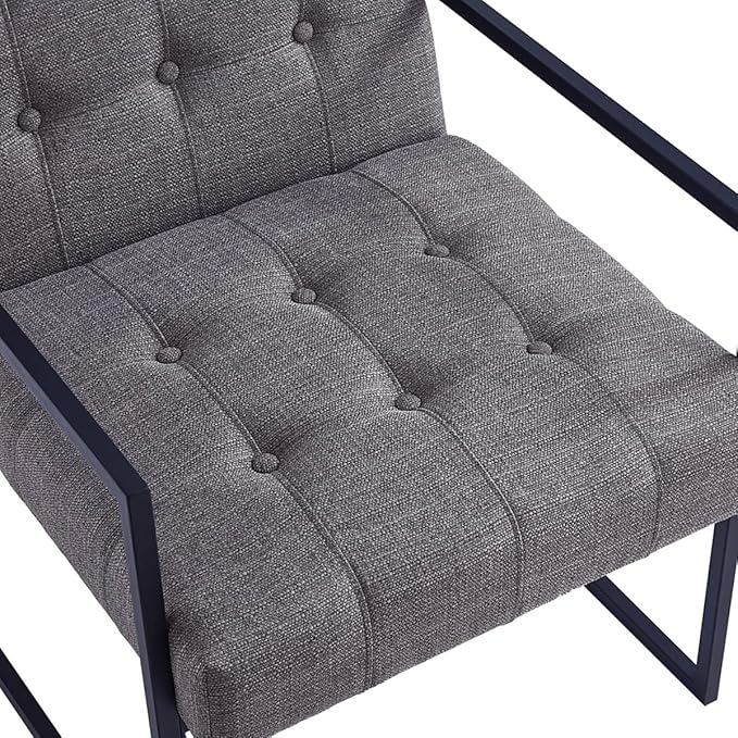 24KF Mid-Century Granite Linen Button Tufted Accent Chair with Metal Stand, Decorative Furniture Chairs for Living Room Bedroom - Granite - LeafyLoom