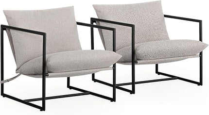 ZINUS Aidan Sling Accent Chair, Pack of 2, Metal Framed Armchair with Shredded Foam Cushioning, Oatmeal - LeafyLoom