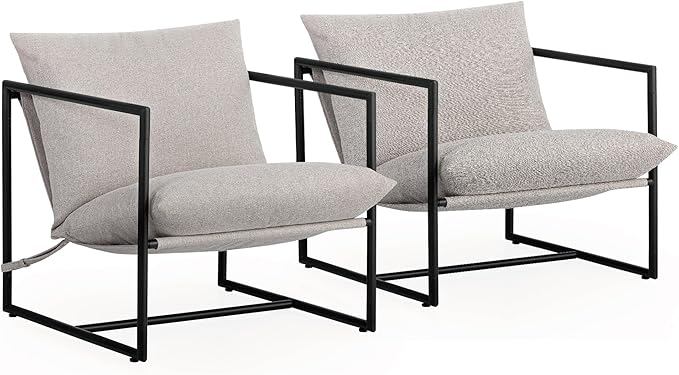 ZINUS Aidan Sling Accent Chair, Pack of 2, Metal Framed Armchair with Shredded Foam Cushioning, Oatmeal - LeafyLoom