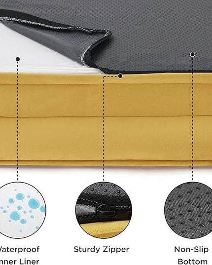 Bedsure Small Orthopedic Dog Bed - Washable Bolster Dog Sofa Beds for Small Dogs, Supportive Foam Pet Couch Bed with Removable Washable Cover, Waterproof Lining and Nonskid Bottom, Spicy Mustard BEDSURE