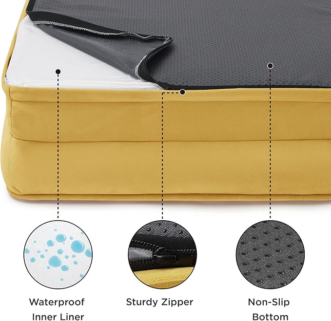 Bedsure Small Orthopedic Dog Bed - Washable Bolster Dog Sofa Beds for Small Dogs, Supportive Foam Pet Couch Bed with Removable Washable Cover, Waterproof Lining and Nonskid Bottom, Spicy Mustard BEDSURE