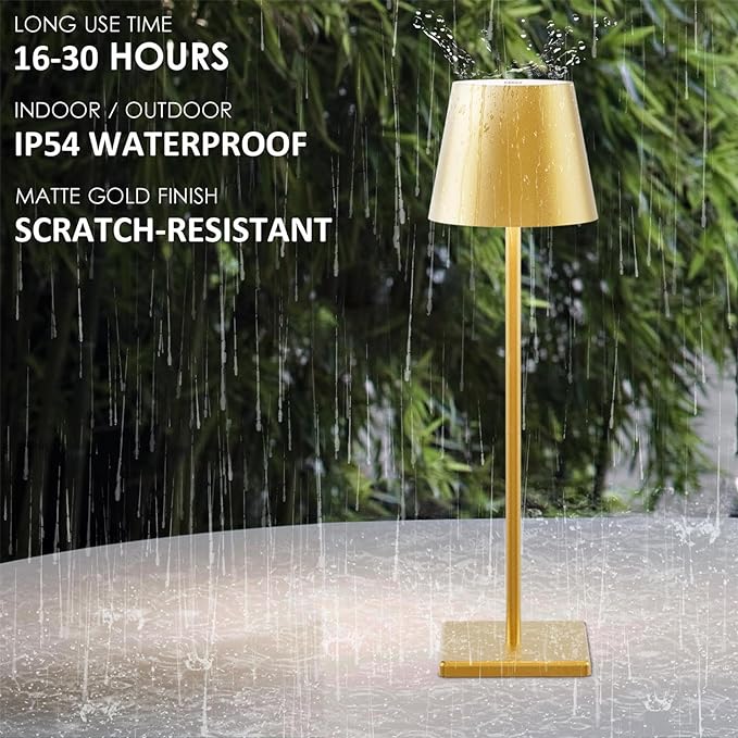 2-Pack LED Cordless Table Lamp 3W 5500mAh Rechargeable Table Lamps Battery Operated Table Light Stepless Dimmable Portable Table Lamp for Restaurant/Table/Bedroom/Outdoor (Gold) - LeafyLoom