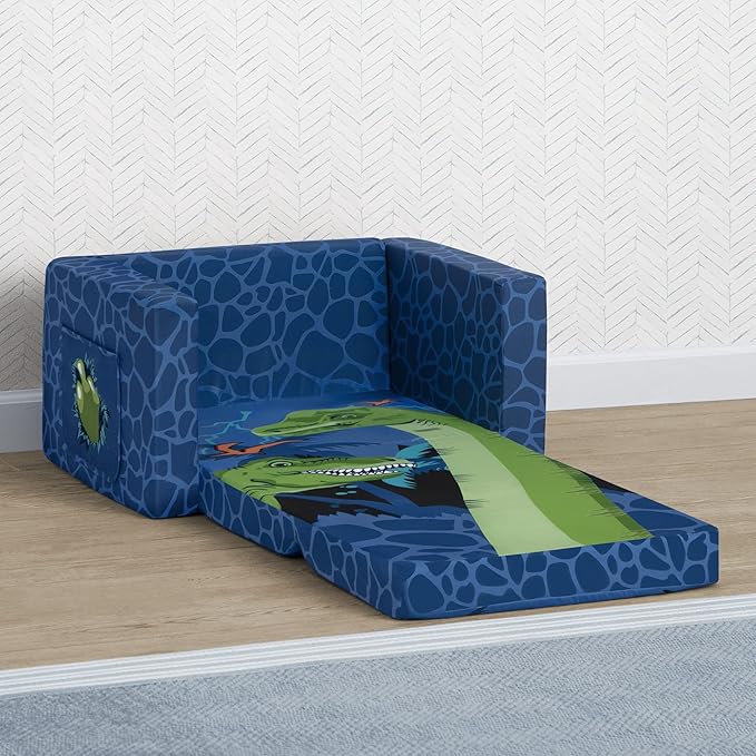 Delta Children Dinosaur Cozee Flip-Out Chair For Relaxing- 2-in-1 Convertible Lightweight,Portable Chair to Lounger for Toddlers & Kids - LeafyLoom