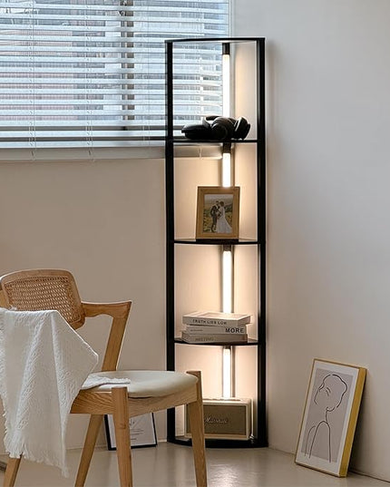 FENLO Fancy - LED Display Shelf with Dimmable Lights, LED Shelf Floor Lamps for Living Room, Sturdy Corner Shelf Curio Cabinet Display, Tall Floor Lamps with Shelves - LeafyLoom