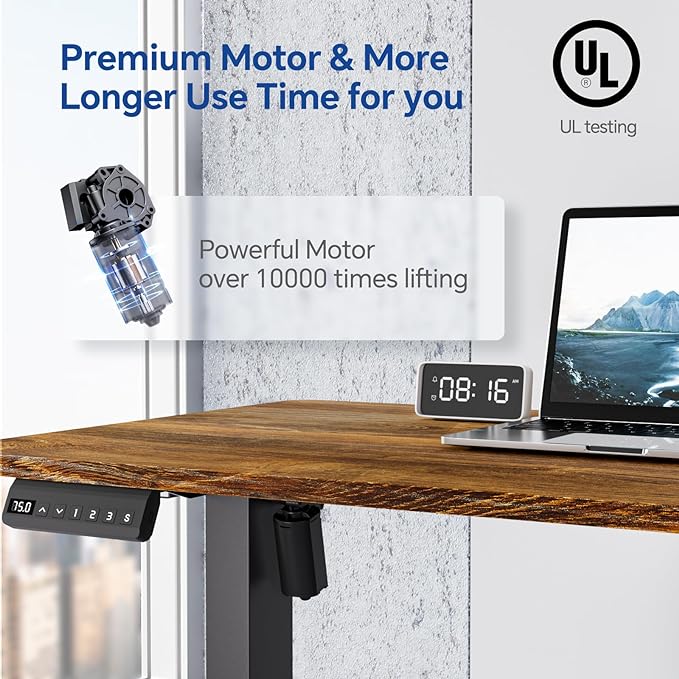 Standing Desk, Height Adjustable Desks with Powerful Motor and Cable Management,electric Sit Stand Desk with Hight Preset Design for Home Office Use 55x24 in Rustic Brown - LeafyLoom