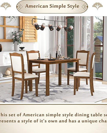 Simple Style Wood Rectangular 4 Upholstered Chairs, Easy Assembly, for Space, Apartment, Room, 5 Piece Dining Table Set, Walnut 34 - LeafyLoom