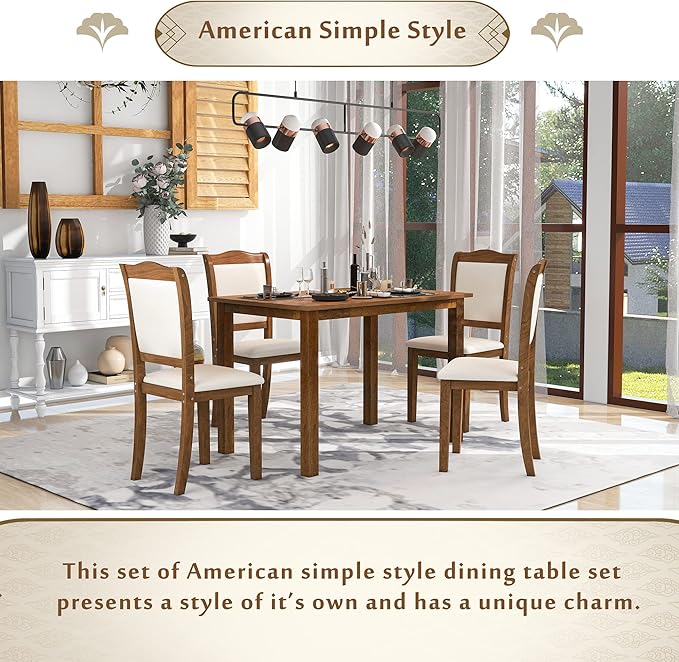 Simple Style Wood Rectangular 4 Upholstered Chairs, Easy Assembly, for Space, Apartment, Room, 5 Piece Dining Table Set, Walnut 34 - LeafyLoom
