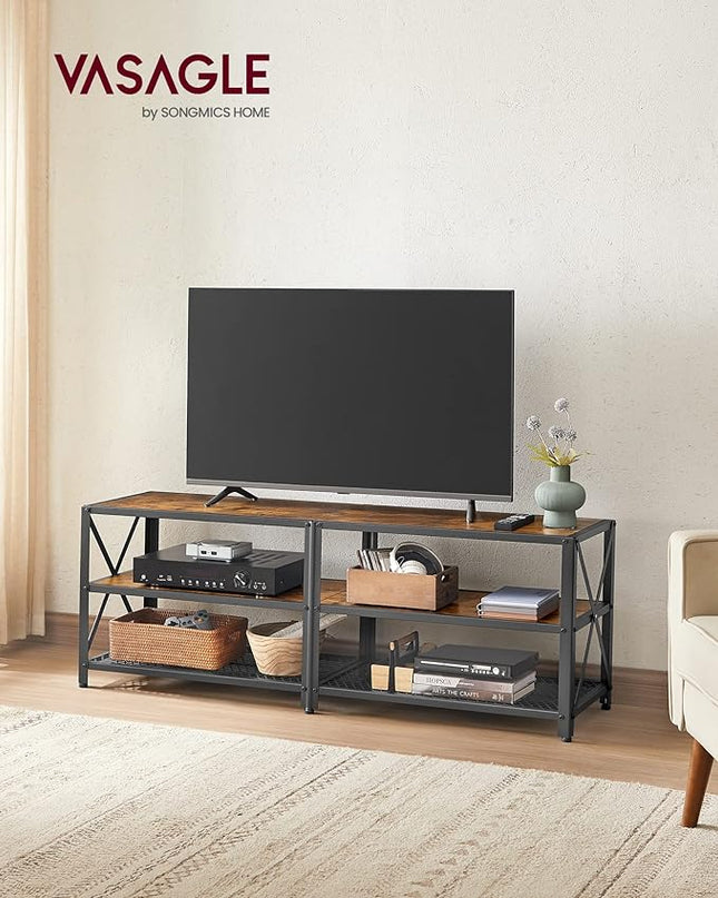 VASAGLE TV Stand, TV Console for TVs Up to 65 Inches, TV Table, 55.1 Inches Width, TV Cabinet with Storage Shelves, Steel Frame, for Living Room, Bedroom, Rustic Brown and Black ULTV094B01 - LeafyLoom