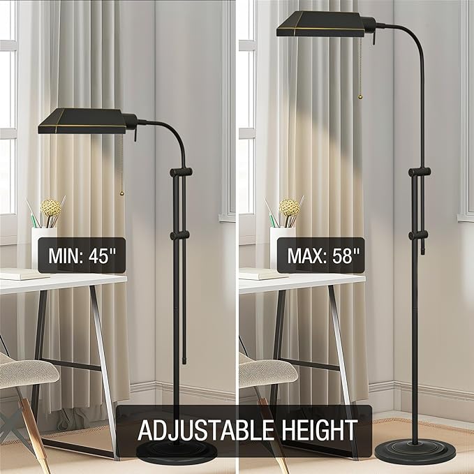 Kira Home Prescott 58" Modern Industrial Adjustable Standing Pharmacy Floor Lamp, Dark Bronze Finish, includes 6W LED Bulb (60W eq.) Energy Efficient, Eco-Friendly, Pivot Head for Hobby/Precise Task - LeafyLoom