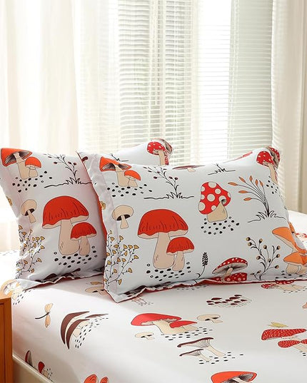 Mushroom Comforter Set Twin Size for Boys Girls Kids Teens 7 Piece Butterfly Flower Bedding Set Bed in a Bag (1 Comforter, 1 Flat Sheet, 1 Fitted Sheet, 2 Pillow Shams, 2 Pillowcases) - LeafyLoom