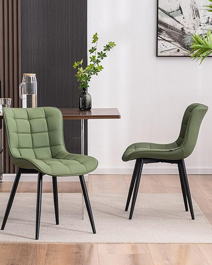 YOUTASTE Olive Green Dining Chairs Set of 2 PU Leather Upholstered Modern Armless Dining Room Chair with Back Metal Legs Kitchen Dinner Accent Guest Chairs for Vanity Reception Waiting Room - LeafyLoom