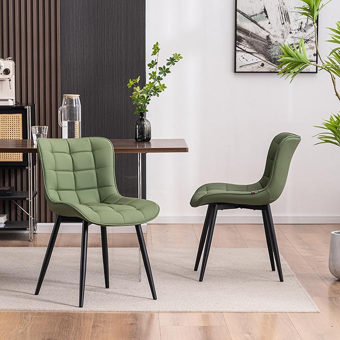 YOUTASTE Olive Green Dining Chairs Set of 2 PU Leather Upholstered Modern Armless Dining Room Chair with Back Metal Legs Kitchen Dinner Accent Guest Chairs for Vanity Reception Waiting Room - LeafyLoom
