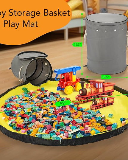 Toy Storage Basket + Play Mat for Kids Toy Chest Organizer Kids Toy Storage Organizer Foldable Big Storage Bins with Lids Large Toy Box for Boys Girls Toy Holders for Kids Rooms Nursery (Gray) - LeafyLoom