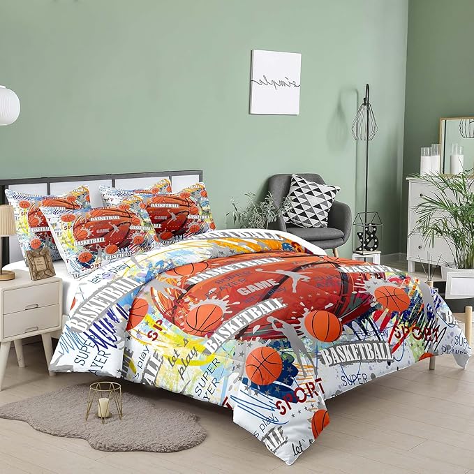 Tailor Shop Basketball Bedding Sets King Size, Basketball Comforter Sets for Kids Boys Teens,Sport Comforter Sets with 1 Comforter 2 Pillowcases………… - LeafyLoom