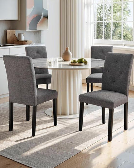 VECELO Upholstered Dining Chairs Set of 2 Modern Fabric and Solid Wood Legs &High Back for Kitchen/Living Room-DGRY - LeafyLoom