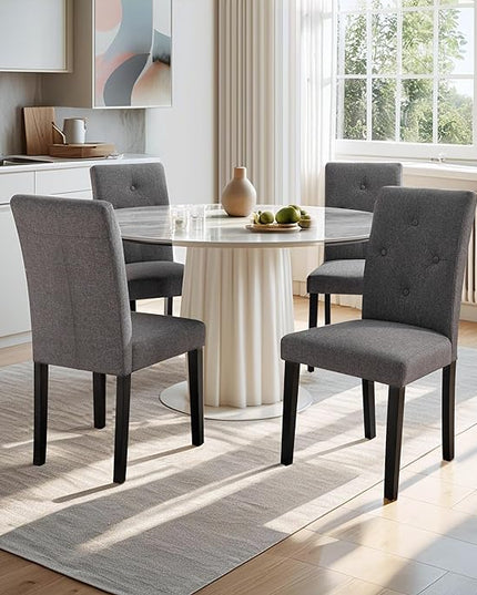VECELO Upholstered Dining Chairs Set of 4 Modern Fabric and Solid Wood Legs & High Back, Parsons for Kitchen/Living Room-DGRY - LeafyLoom