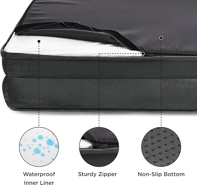 Bedsure Orthopedic Dog Bed for Large Dogs - Big Washable Dog Sofa Beds Large, Supportive Foam Pet Couch Bed with Removable Washable Cover, Waterproof Lining and Nonskid Bottom, Dark Grey BEDSURE