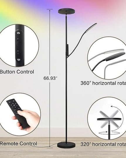 RGB Floor lamp,LED floor lamps for living room, super bright tall standing lamp with Remote &Touch control, Adjustable angle reading floor lamp for Bedroom office - LeafyLoom