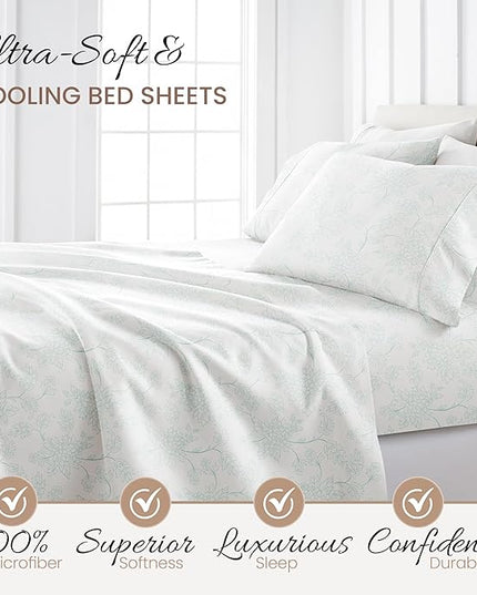 Linen Market 3 Piece Twin Bedding Sheet Set (Aqua Vine) - Sleep Better Than Ever with These Ultra-Soft & Cooling Bed Sheets for Your Twin Size Bed - Deep Pocket Fits 16" Mattress - LeafyLoom