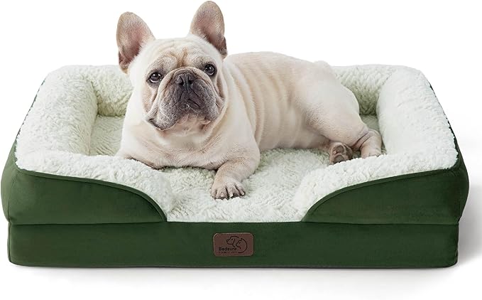 Bedsure Orthopedic Dog Bed for Medium Dogs - Calming Dog Sofa Beds Medium with Luxurious Short Plush Washable, Pet Couch Bed with Removable Washable Cover, Waterproof Lining and Nonskid Bottom, Green BEDSURE