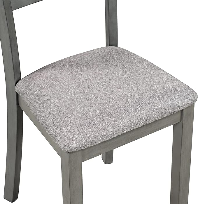 5 Piece Set Industrial Wooden Kitchen Table and 4 Chairs for Dining Room, Grey, Gray - LeafyLoom