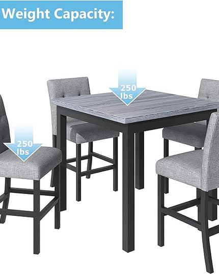 Modern Style Counter Height Footrest and 4 Upholstered high-Back Chairs, Wood Square Room, Kitchen, 5 Piece Dining Table Set, Black 23 - LeafyLoom