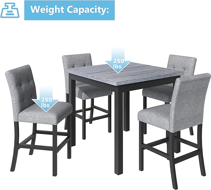 Modern Style Counter Height Footrest and 4 Upholstered high-Back Chairs, Wood Square Room, Kitchen, 5 Piece Dining Table Set, Black 23 - LeafyLoom