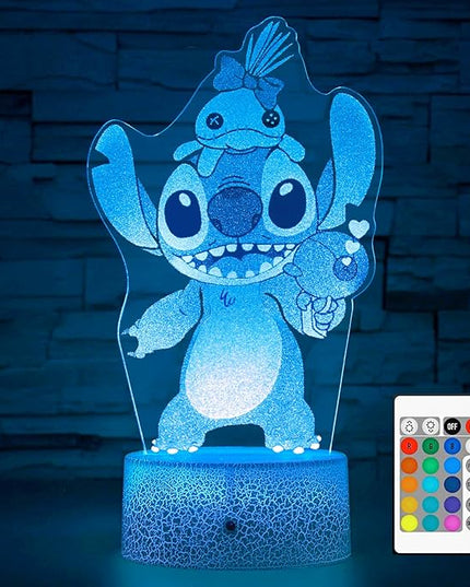 Stitch Night Light for Kids,Stitch Gifts,Christmas and Birthday Party Supplies for Boys/Girls, Stitch Decoration 3D Night Light, 16 Colors Change with Remote - LeafyLoom