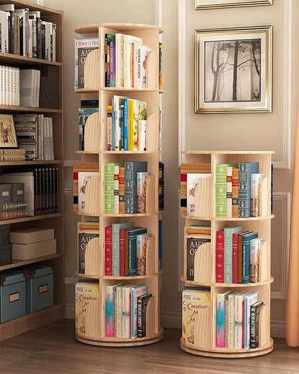 3 Tier 360° Rotating Stackable Shelves Bookshelf Organizer 360 Display Rotating Bookshelf Wood Book Shelf Organizer for Bedroom, Living Room, Study Room - Intexca - LeafyLoom