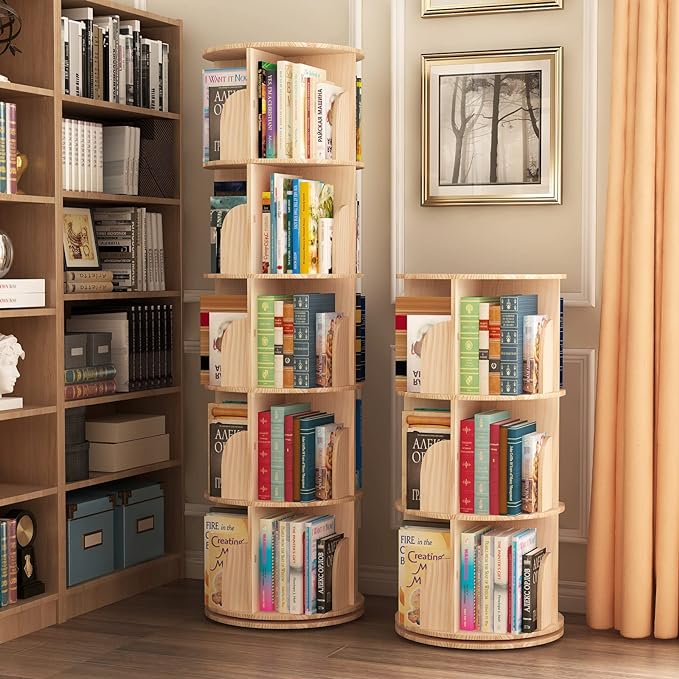3 Tier 360° Rotating Stackable Shelves Bookshelf Organizer 360 Display Rotating Bookshelf Wood Book Shelf Organizer for Bedroom, Living Room, Study Room - Intexca - LeafyLoom