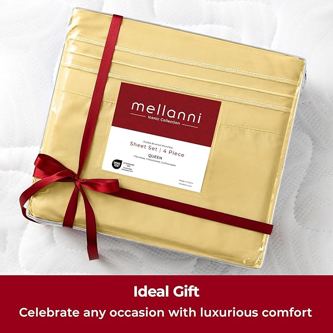 Mellanni Twin Sheets Set - 3 PC Iconic Collection Bedding Sheets & Pillowcases - Hotel Luxury, Extra Soft, Cooling Bed Sheets - Deep Pocket up to 16 inch (Twin, Yellow) - LeafyLoom