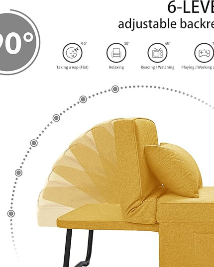 Sofa Bed, 4 in 1 Multi-Function Folding Ottoman Breathable Linen Couch Bed with Adjustable Backrest Modern Convertible Chair for Living Room Apartment Office,Squared-Linen Yellow - LeafyLoom