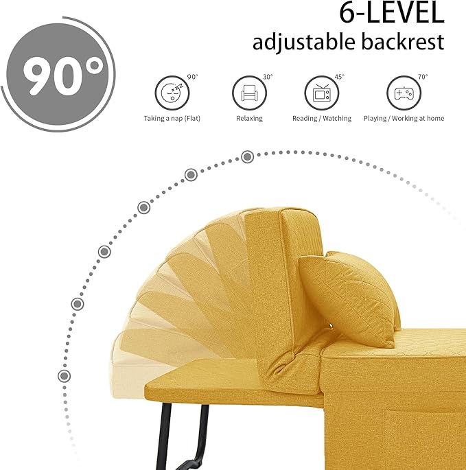 Sofa Bed, 4 in 1 Multi-Function Folding Ottoman Breathable Linen Couch Bed with Adjustable Backrest Modern Convertible Chair for Living Room Apartment Office,Squared-Linen Yellow - LeafyLoom