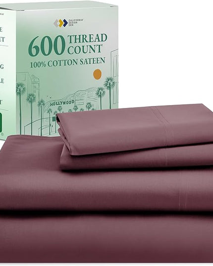 California Design Den King Bedsheet Set 100% Cotton, 600 Thread Count Deep Pocket, Snug Fit, Soft & Crisp Cooling Hotel-Quality Sheets for King Size Bed, Sateen Weave Set (King, Pastel Rose) - LeafyLoom