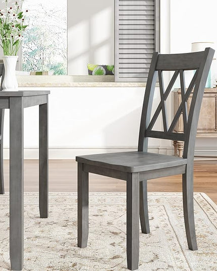 6-Piece Wood Rectangle Dining Table Set with Bench and 4 Cross Back Chairs for Kitchen Living Room, Farmhouse Rustic, Antique Graywash, 54" L x 36" W x 30" H - LeafyLoom