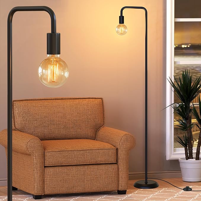 QiMH Industrial Floor Lamp for Living Room, Farmhouse Metal Standing Lamps, Modern Tall Lamp for Bedroom Home Decor(E26 Socket, Foot Switch) - LeafyLoom