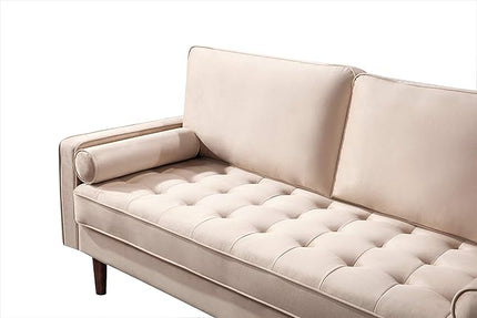Womble Velvet Upholstered Living Room Diamond Tufted Chesterfield Sofa with Gleaming Nailheads, Beige - LeafyLoom