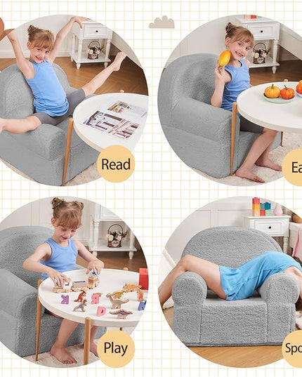 Toddler Chair Sherpa Couch Sherpa Kids Chair, Cuddly Kids Chairs Comfy Toddler Plush Chair Toddler Couch Reading Chair for Kids Fuzzy Baby Chair Grey - LeafyLoom