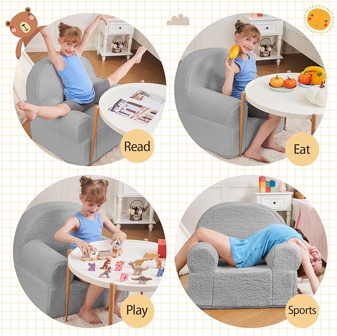 Toddler Chair Sherpa Couch Sherpa Kids Chair, Cuddly Kids Chairs Comfy Toddler Plush Chair Toddler Couch Reading Chair for Kids Fuzzy Baby Chair Grey - LeafyLoom