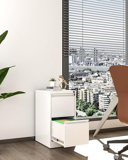 2 Drawer File Cabinet with Lock, Metal Vertical Filing Cabinets for Home Office, Steel Storage Cabinet for Hanging Legal/Letter Size Files, Assembly Required (White) - LeafyLoom