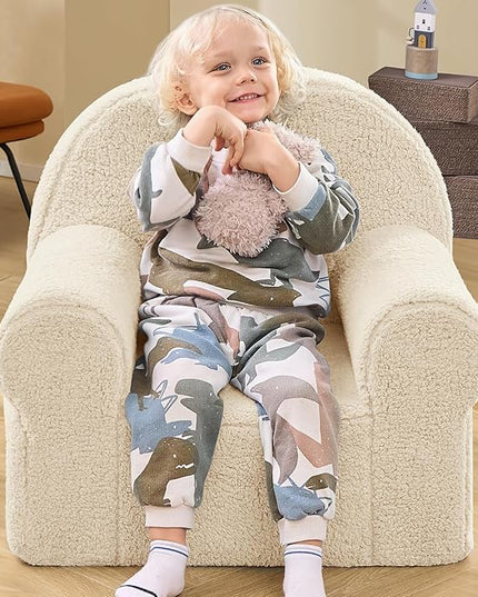 Beige Sherpa Toddler Chair, Soft Kids Plush Chair for Relaxing & Reading, Lightweight Handle Design, Easy to Clean, Removable Cover, Modern Style, 22x20x24 inches, 7.7 pounds - LeafyLoom