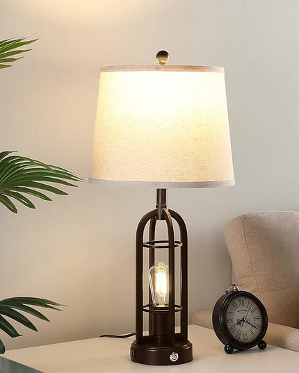 28.2" Table Lamps for Living Room Set of 2, Farmhouse Lamps for Bedroom, 3-Way Dimmable with Dual USB Ports, Touch Bedside Lamps for Nightstand, Bulbs Included - LeafyLoom