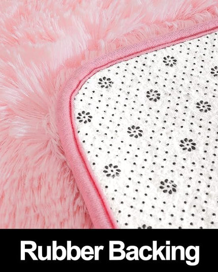 Super Soft Fluffy Shaggy Rugs 3x5 Feet for Living Room Bedroom, Fuzzy Plush Area Rugs for Girls Kids Room Nursery Home Decor, Furry Dorm Rug Cute Non-Slip Indoor Floor Carpet, Baby Pink - LeafyLoom