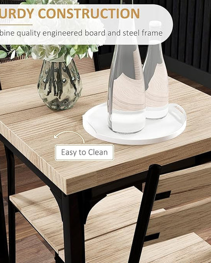 HOMCOM 3 Piece Dining Table Set for 2, Modern Kitchen Table and Chairs, Dining Room Set for Breakfast Nook, Small Space, Apartment, Space Saving, Light Wood Grain - LeafyLoom
