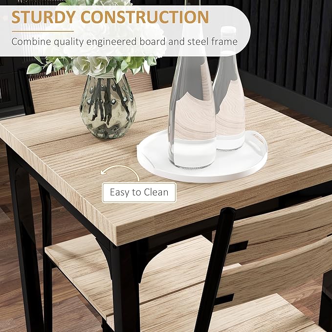 HOMCOM 3 Piece Dining Table Set for 2, Modern Kitchen Table and Chairs, Dining Room Set for Breakfast Nook, Small Space, Apartment, Space Saving, Light Wood Grain - LeafyLoom