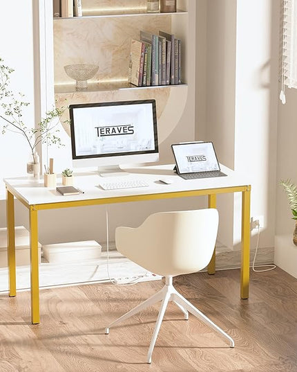 Teraves Computer desk/Dining Table Office Desk Sturdy Writing Workstation for Home Office (39.37“, White) - LeafyLoom