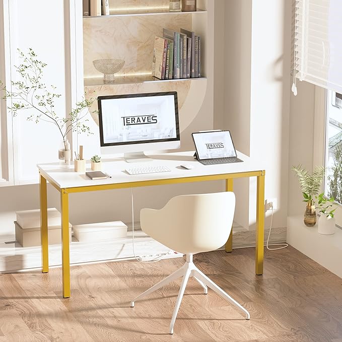 Teraves Computer desk/Dining Table Office Desk Sturdy Writing Workstation for Home Office (39.37“, White) - LeafyLoom