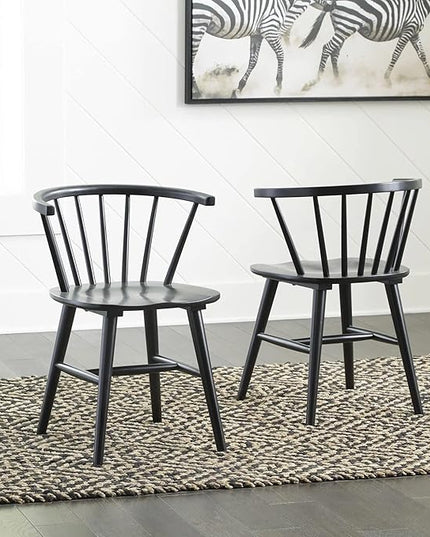 Signature Design by Ashley Otaska Modern Farmhouse Spindle Dining Chair, Set of 2, Black - LeafyLoom