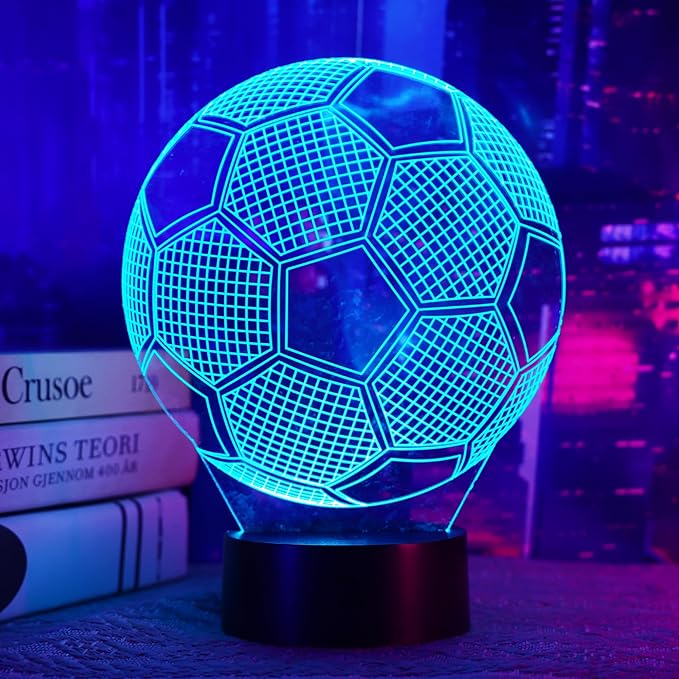 Soccer Night Light, Soccer Gift, 3D Illusion Lamp with 16 Colors Remote and Touch Control - Perfect Kids Room Decoration and Boys Birthday Sport Gift - LeafyLoom